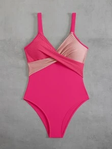 Swim SXY 1件条纹特殊面料交叉前开襟连体泳衣 - 彩色 - 查看 6