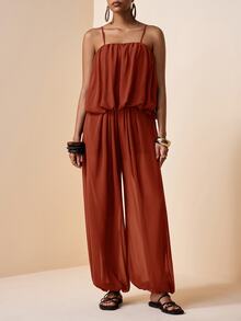 Zivah Women's Rusty Orange Chiffon 2-Piece Set,Summer Casual Holiday Vacation Holiday Camisole Ruffle Bud Layered Top & Wide Leg Pleated Palazzo Pants - Redwood - View 5