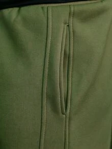 Manfinity Homme 男士休閒百搭純色抽繩腰口袋運動長褲 - 軍綠色 - 查看 4