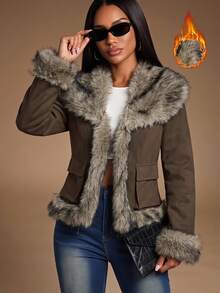 Radiana Women's Winter New Design Niche Thickened Faux Fur Patchwork Fox Fashionable Fur Coat,Brown,Faux Fur,ملابس شتوية للنساء - Brown - View 1