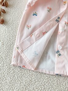 SHEIN 女童秋季仿刺繡花卉圖案粉色白色條紋花朵印花長袖襯衫 嬰兒洗禮海灘仙女萬聖節 - 粉色 - 查看 8