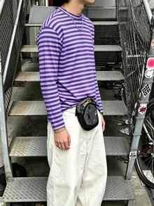Resyla Men 男士修身長袖T恤，春秋戶外上衣，對比色條紋印花上衣，休閒風格，日常，戶外穿著，舒適面料 - 彩色 - 查看 4