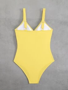 Swim SXY 1件条纹独特面料交叉前襟连体泳衣 - 黃色 - 查看 6
