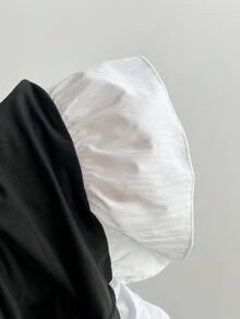Elamini 女款蝴蝶結拼接修身短袖T恤，黑白配色，夏季哥德風夜店束腰上衣 - 黑色 - 查看 7