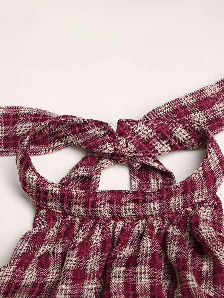 SHEIN Tween Girl Tween Girl Red Plaid Halter Tie Mini Dress For Daily, Holiday, Back To School - Red - View 4