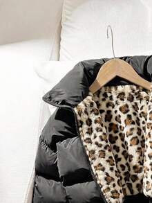 Jaket Tebal Kasual Sederhana Motif Leopard untuk Sekolah Sehari-hari, Cocok untuk Anak Perempuan Remaja, Jaket Tebal Modis Musim Gugur - MultiWarna - View 5