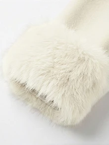 Yalmera Women's Autumn/Winter Raglan Long Sleeve Patchwork Fur Cuff Elegant Overcoat - Apricot - View 5