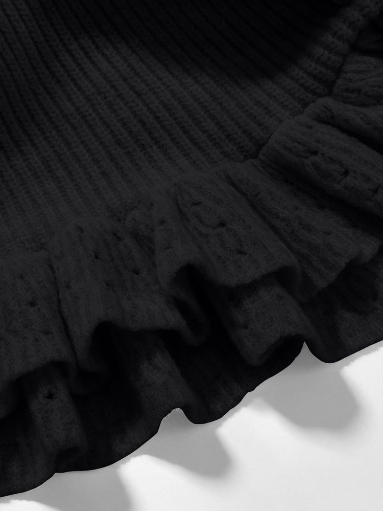 SHEIN Women's Elegant Fashion Petal Sleeve Ruffle Romantic French Style Knit Dress - Black - View 7