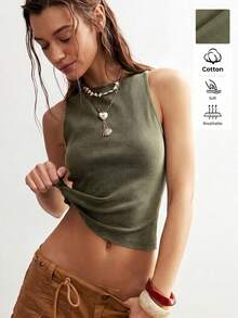 Bohemela Summer BOHO Easter Music Festival Casual Vacation Outing Vacation Olive Green Washed Lace-Up Women's Tank Top - Army Green - View 1