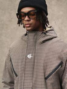 PAVTROS Mantel Pria Minimalis Vintage Bergaris Kotak-kotak Abu-abu Empuk, Jaket Berkerudung dengan Resleting Gaya Y2K - Grey - View 5