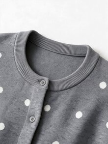 SHEIN MOD Plus Size Women's Polka Dot Knit Cardigan Suitable For Dating, Vacation, Party, Daily Outings, Gatherings, Outdoor Activities Winter - Grey - View 11