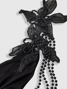 ROMWE Autumn/Winter Sexy Party Midnight Luxury Cocktail Banquet New Year Outfit Y2K Style Oversized Faux Flower Decor Cowl Neck Halter Top For Women - Black - View 7