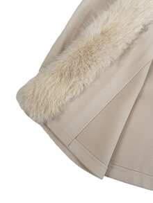 Vionelle Plus Size Gentle Lady Style Batwing Sleeve Fur Collar Cape Coat Women Fall Loose Thickened Fur Patchwork Overcoat Formal Evening Beige Elegant Winter - Apricot - View 7