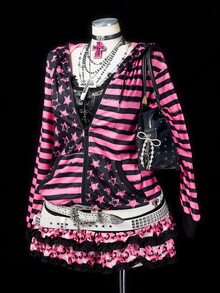 Sunspun Plus Size Punk Pentagram Striped Positioned Print Sweatshirt, Autumn/Winter Fall - Pink - View 4