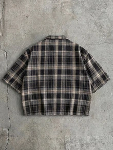 AXEPEAK Men's Plaid Letter Print Single-Breasted Short Sleeve Shirt For Daily Wear - Multicolor - View 4