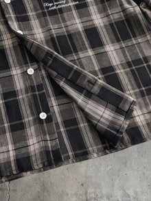 AXEPEAK Men's Plaid Letter Print Single-Breasted Short Sleeve Shirt For Daily Wear - Multicolor - View 6