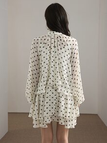 Heiryn Women's Polka Dot Print Fashion Romantic Elegant Ruffle Hem Dress Garden Party Tea Date Black White Autumn - Black and White - View 6