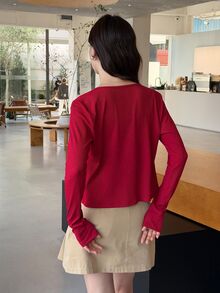 K-Vae Women's Bowknot Strap Plaid Camisole Top With Solid Color Knit Cardigan 2 Pieces Set - Red - View 4