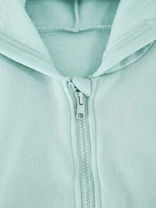 SHEIN Sparklyn 青少年女孩圓領寬鬆休閒日常黑色外套套裝，萬聖節秋季風格秋季穿搭 - 薄荷綠 - 查看 3