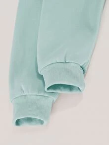 SHEIN Sparklyn 青少年女孩圓領寬鬆休閒日常黑色外套套裝，萬聖節秋季風格秋季穿搭 - 薄荷綠 - 查看 5