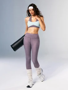 VARSIVA Plaid Wide Waist Seamless Sports Leggings - Multicolor - View 9