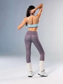 VARSIVA Plaid Wide Waist Seamless Sports Leggings - Multicolor - View 6
