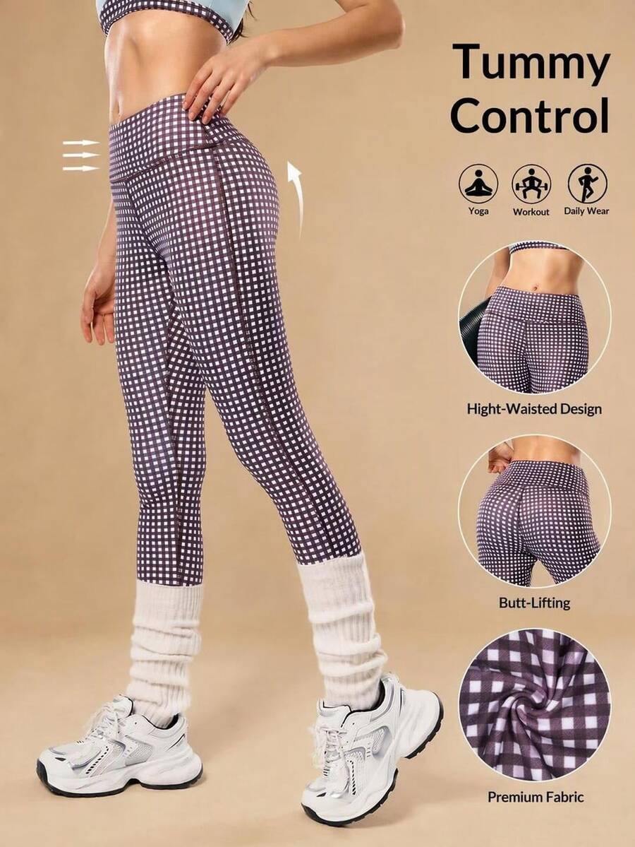 VARSIVA Plaid Wide Waist Seamless Sports Leggings