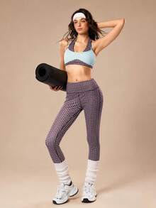 VARSIVA Plaid Wide Waist Seamless Sports Leggings - Multicolor - View 3