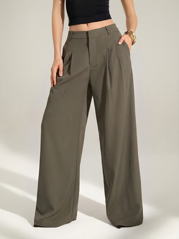SHEIN Tall Old Money High Waist Pleated Wide Leg Pants For Women,Black Winter Modest Business Casual Office Wear,Elegant Solid Loose Trousers Chic Tailored Work, Tall Women - Cocoa - View 5