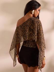 Opulessa Women's Fashion Leopard Print Asymmetric Neckline Top - Multicolor - View 2