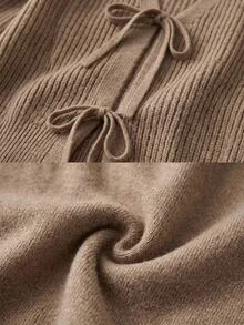 SHEIN طقم نسائي من قطعتين كاردجان كاجوال بأزرار أمامية وشرائط وراينستون وأكمام طويلة مع بنطلون سويتر متناسق - بني مخاوي - مشاهدة 8