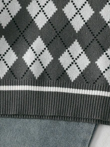 SHEIN Vintaside Kids Young Boy Diamond Lattice Casual Daily Wear Knitted Vest - Dark Grey - View 5