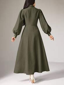 Heiryn Long Women's Solid Color Casual Dress, Simple & Fashionable For Everyday Wear,Tea Party Dress - Army Green - View 4