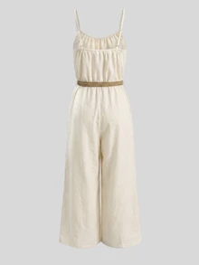 Selamara Women's Solid Color Pleated Casual Daily Outing Camisole Wide Leg Jumpsuit - Apricot - View 4