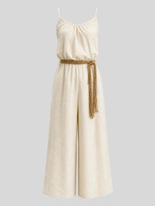 Selamara Women's Solid Color Pleated Casual Daily Outing Camisole Wide Leg Jumpsuit - Apricot - View 6