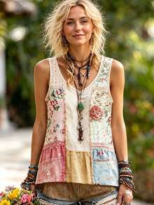 Selamara Women's Floral Print V-Neck Casual Versatile Tank Top - Multicolor - View 1