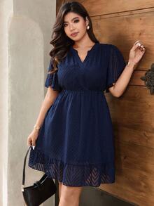 Rometta Celure Plus Size Women's Fashionable Elegant Dignified Fitted V-Neck A-Line Short Dress (Belt Not Included), Summer - Royal Blue - View 9