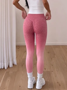SHEIN Sovereign Charm Seamless High Elasticity Yoga Workout Cross Waist Gradient Color Sports Leggings - Pink - View 2