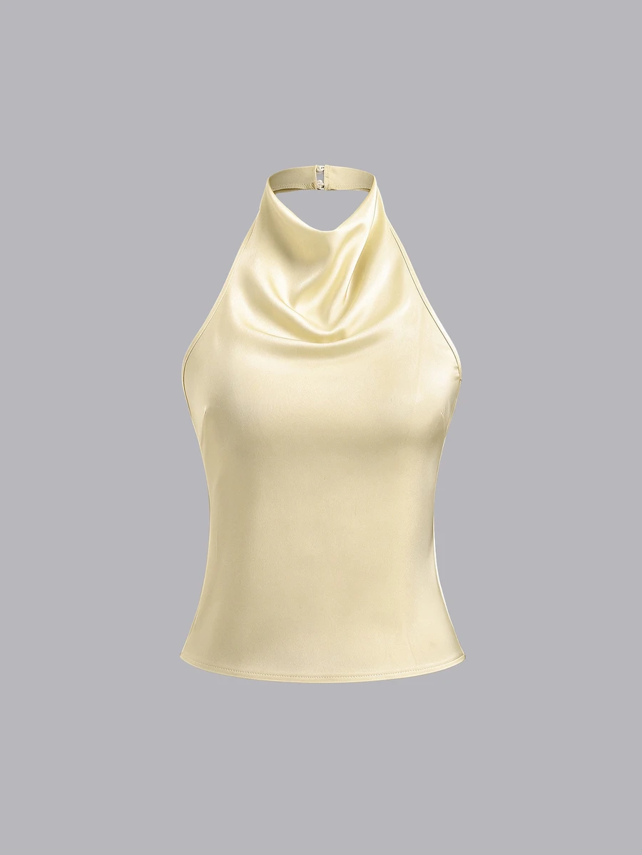 Sweetra Kamisol Wanita Model Halter Warna Polos, Cocok untuk Liburan - Kuning - View 1