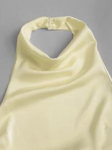 Sweetra Kamisol Wanita Model Halter Warna Polos, Cocok untuk Liburan - Kuning - View 4