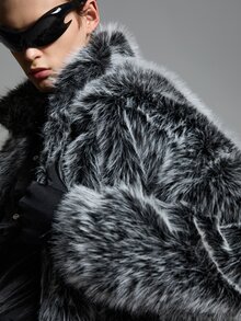 NEON BLANC Men's Solid Color Fashion Versatile Winter Faux Fur Coat - Grey - View 2