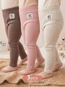 Cozy Pixies 3件組女嬰休閒日常舒適保暖內裡冬季內搭褲，3款各1件，秋季套裝 - 彩色 - 查看 9