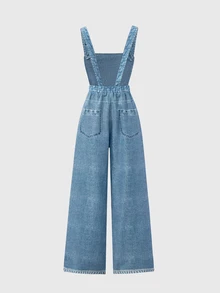 SHEIN Tween Girls' Knit Star Print Overalls, Fall Clothes, Fashionable For Back To School, Personalized Clothing For Spring, Summer Holiday Casual - Blue - View 3
