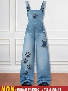 SHEIN Tween Girls' Knit Star Print Overalls, Fall Clothes, Fashionable For Back To School, Personalized Clothing For Spring, Summer Holiday Casual - Blue - View 2