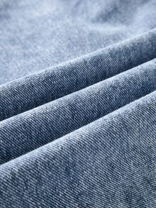Tween Girl) New Casual Fashion Minimalist Versatile All-Season Mid-Blue Washed Denim Jeans, Classic 5-Pocket Style With Shiny Letter Rhinestone Design On Back, Cotton Loose Soft Straight-Leg Wide-Leg Jeans, Suitable For Daily Wear And Vacation - Medium Wash - View 6