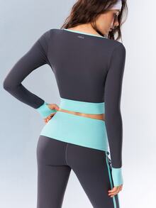 VARSIVA Women's Casual Colorblock Long Sleeve Cropped Sports T-Shirt - Multicolor - View 4