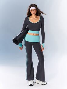 VARSIVA Women's Casual Colorblock Long Sleeve Cropped Sports T-Shirt - Multicolor - View 8