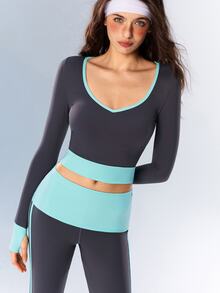 VARSIVA Women's Casual Colorblock Long Sleeve Cropped Sports T-Shirt - Multicolor - View 7