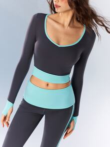 VARSIVA Women's Casual Colorblock Long Sleeve Cropped Sports T-Shirt - Multicolor - View 9