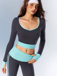 VARSIVA Women's Casual Colorblock Long Sleeve Cropped Sports T-Shirt - Multicolor - View 13